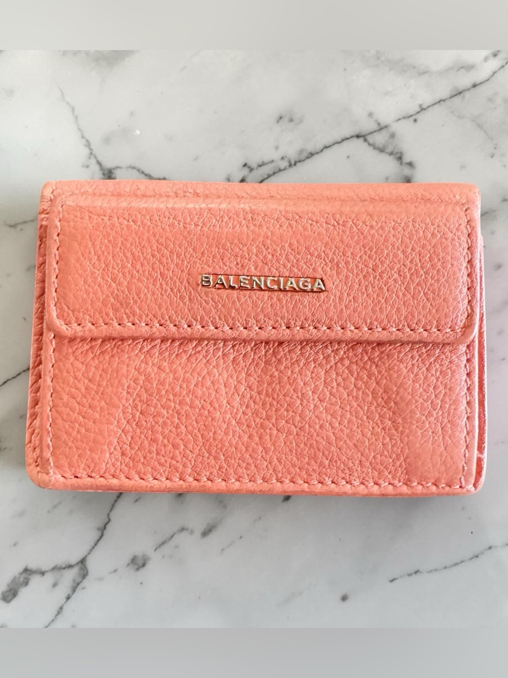 Balenciaga Pink Pebbled Leather Compact Wallet